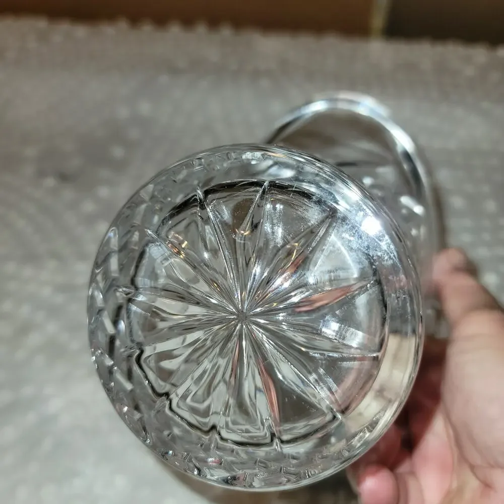 Crystal Clear Glass easter basket planter VASE diamond cut pattern woven